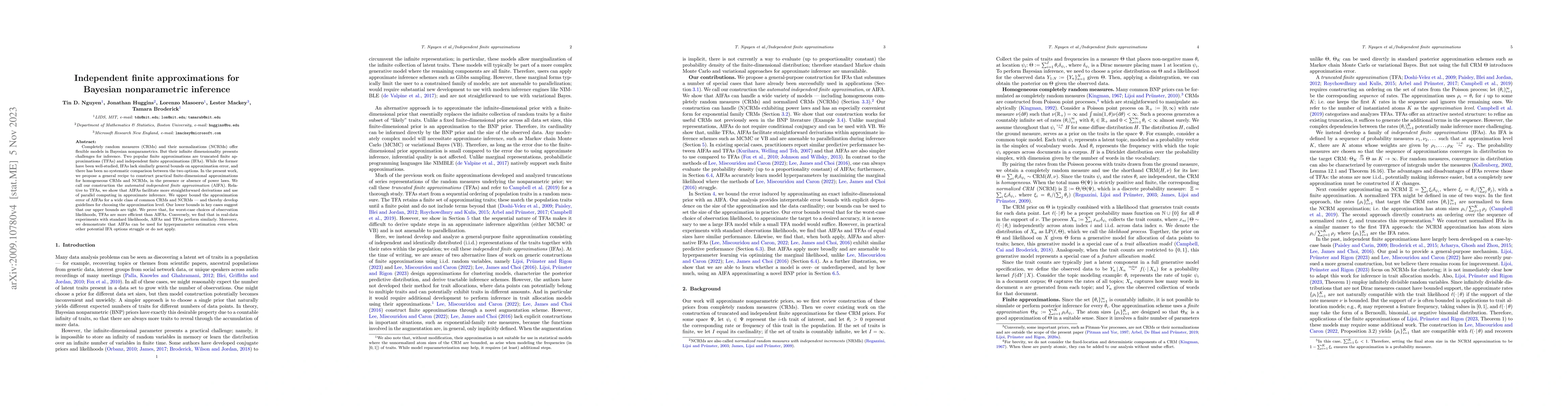 Thumbnail for Independent finite approximations for Bayesian nonparametric inference