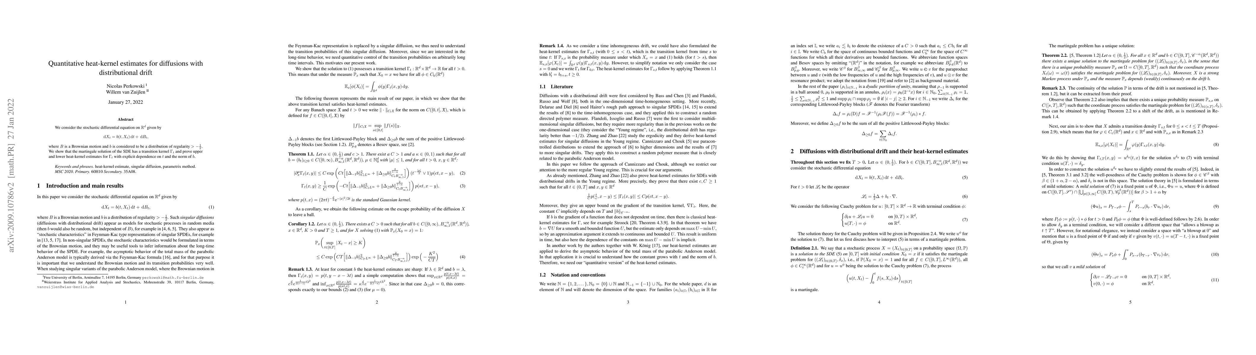 Thumbnail for Quantitative heat kernel estimates for diffusions with distributional
  drift