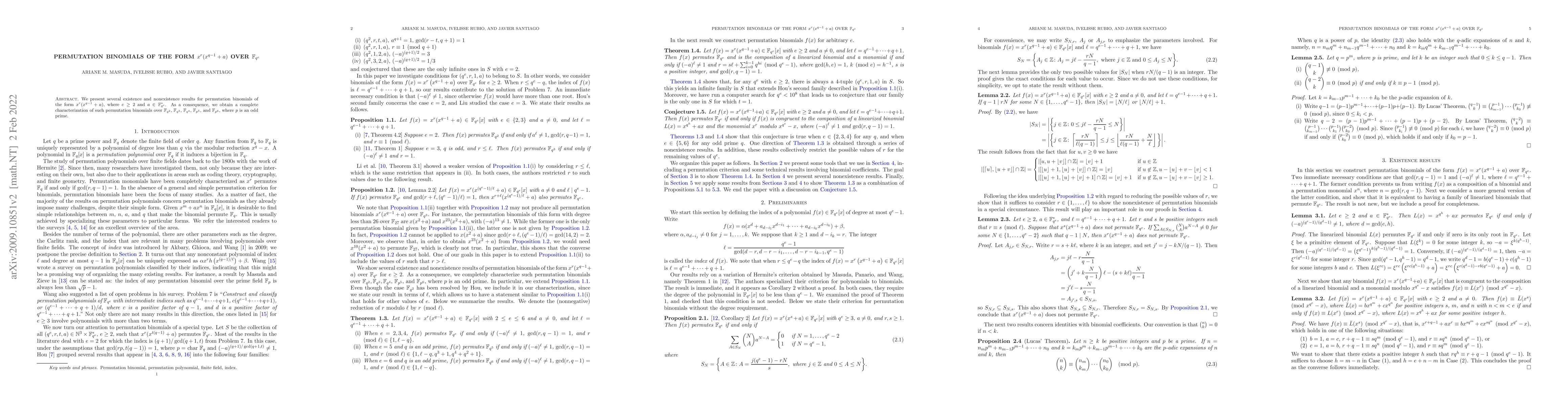 Thumbnail for Permutation binomials of the form $x^r(x^{q-1}+a)$ over $\mathbb
  F_{q^e}$