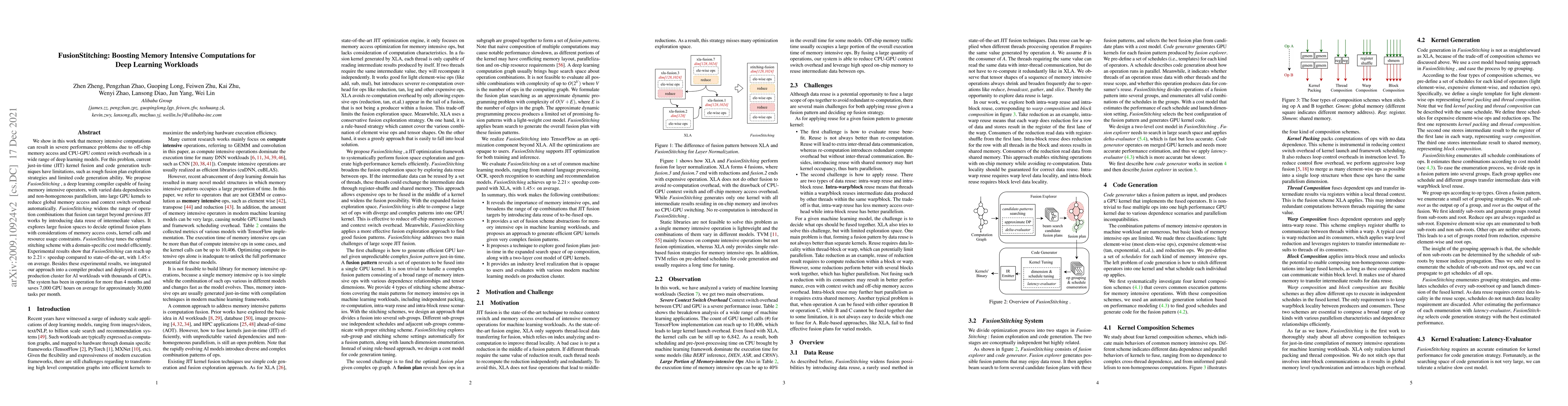 Thumbnail for FusionStitching: Boosting Memory Intensive Computations for Deep
  Learning Workloads