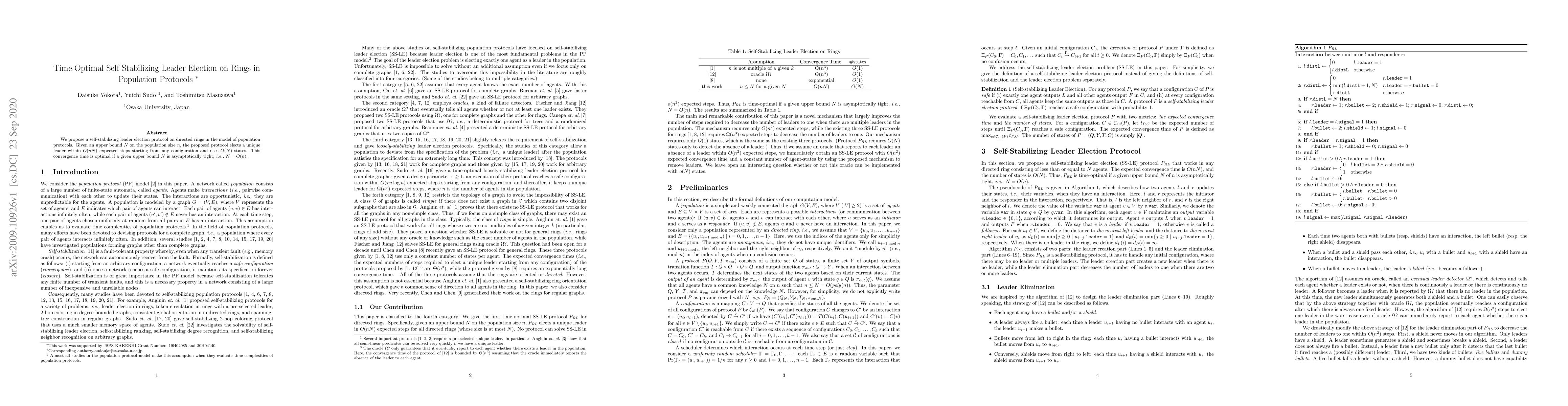 Thumbnail for Time-Optimal Self-Stabilizing Leader Election on Rings in Population
  Protocols
