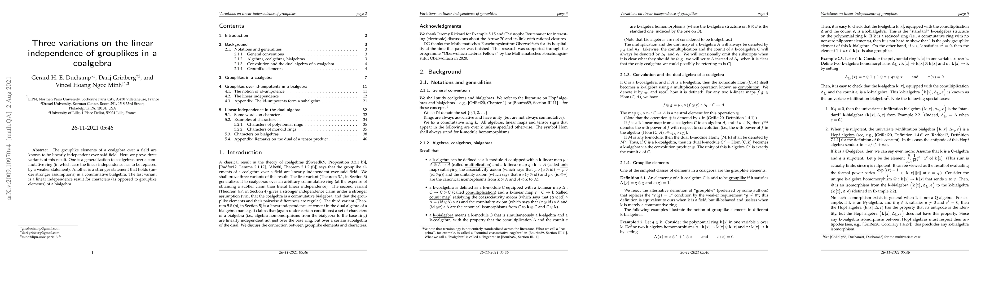 Thumbnail for Three variations on the linear independence of grouplikes in a coalgebra