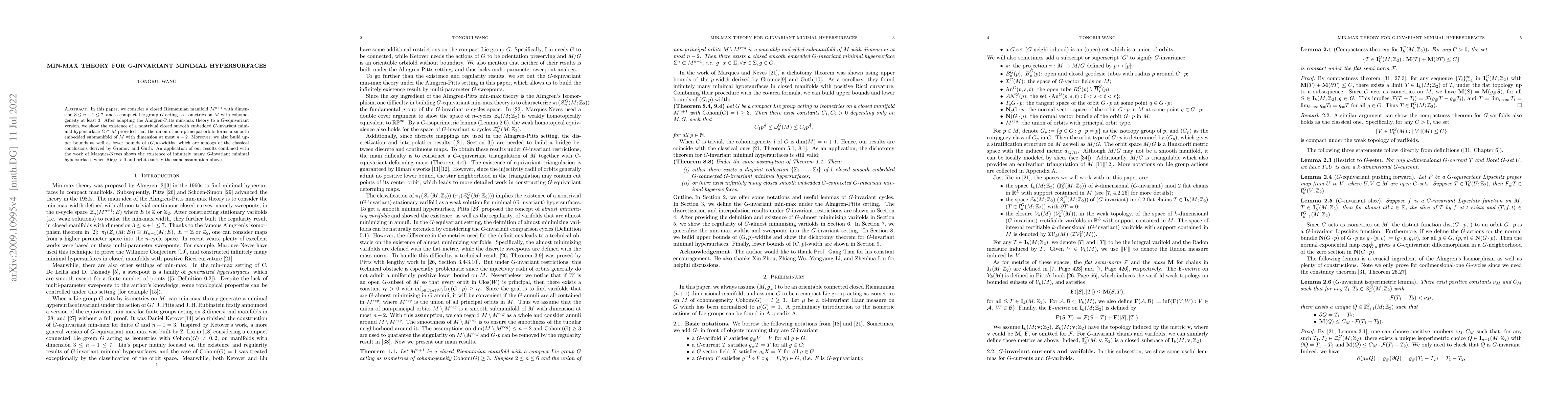 Thumbnail for Min-max theory for $G$-invariant minimal hypersurfaces