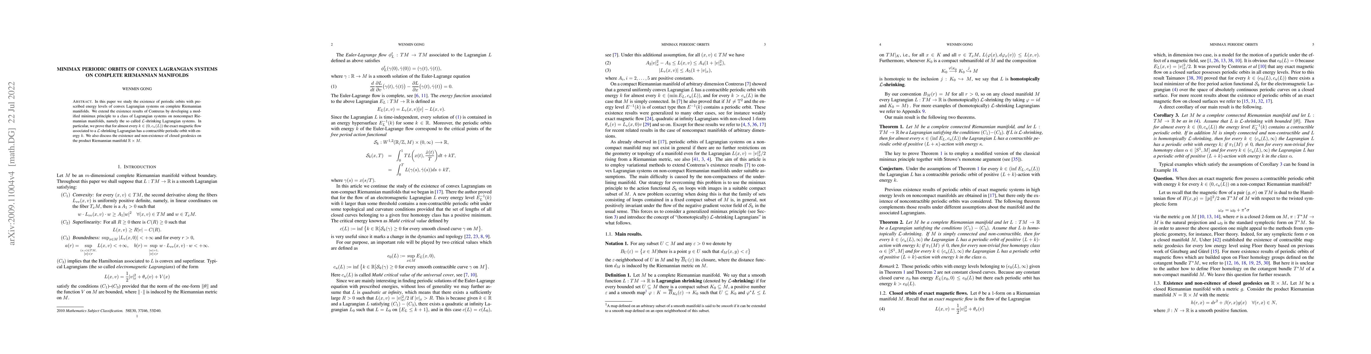 Thumbnail for Minimax periodic orbits of convex Lagrangian systems on complete
  Riemannian manifolds
