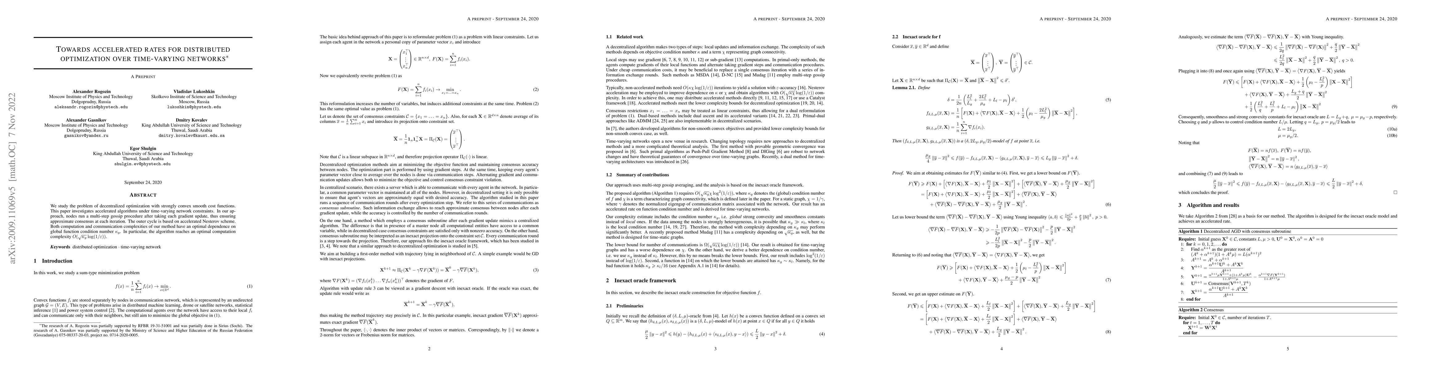 Thumbnail for Towards accelerated rates for distributed optimization over time-varying
  networks
