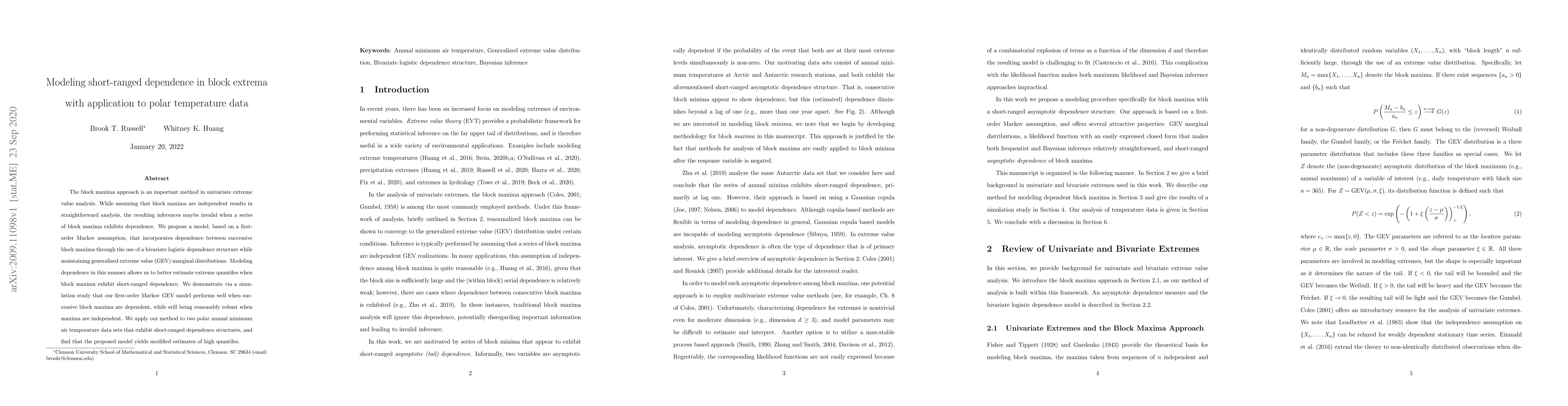 Thumbnail for Modeling short-ranged dependence in block extrema with application to
  polar temperature data