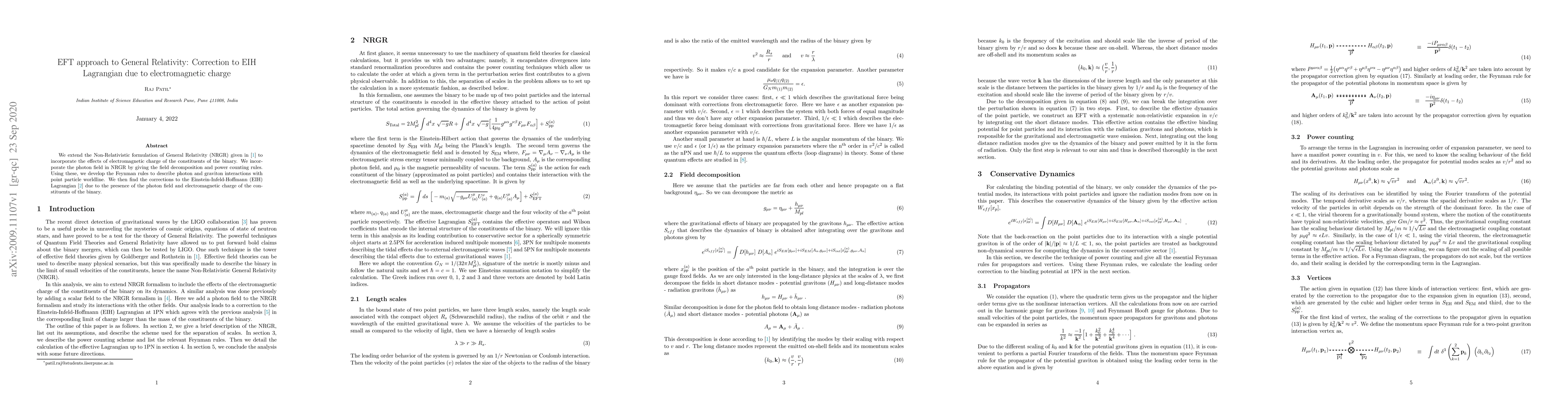 Thumbnail for EFT approach to general relativity: correction to EIH Lagrangian due to
  electromagnetic charge