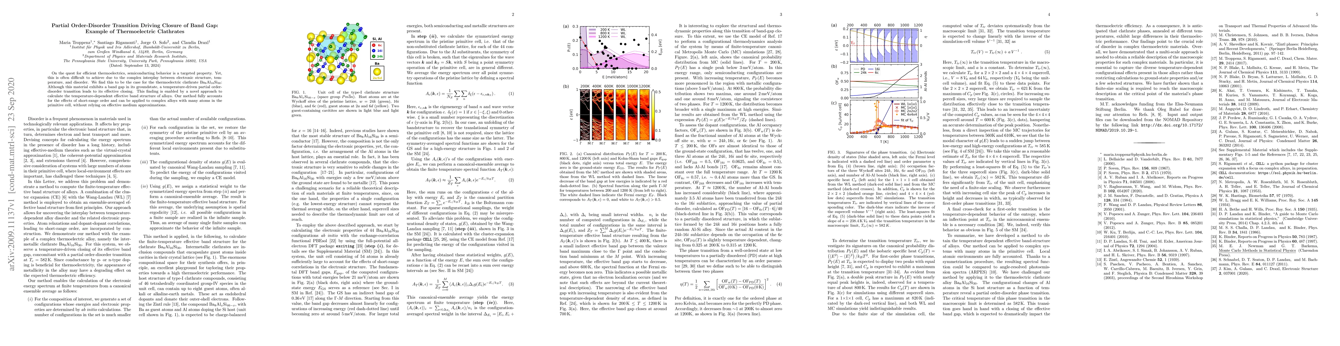 Thumbnail for Partial Order-Disorder Transition Driving Closure of Band Gap: Example
  of Thermoelectric Clathrates
