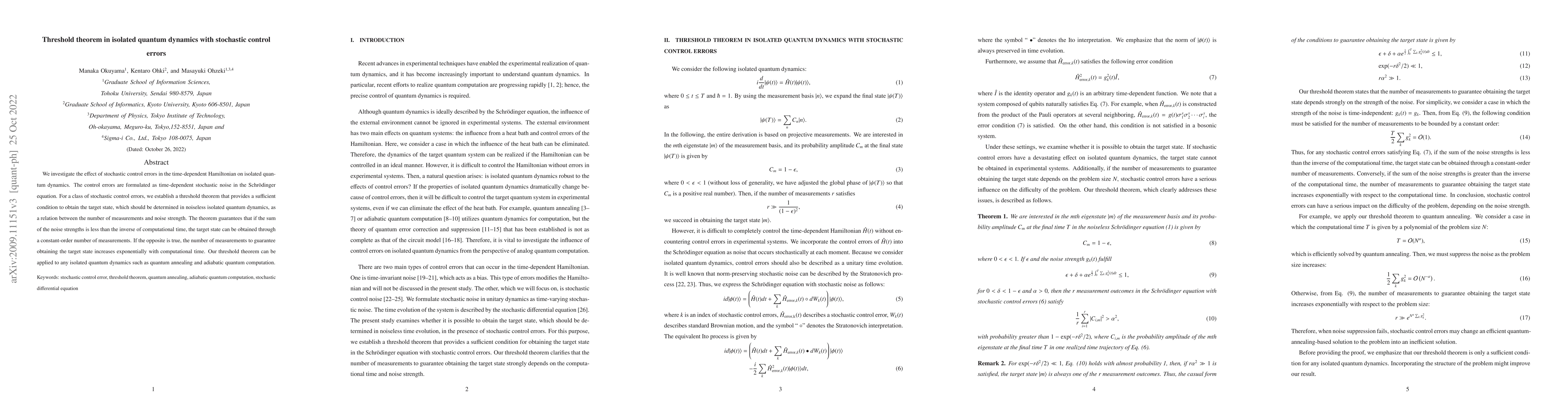 Thumbnail for Threshold theorem in isolated quantum dynamics with stochastic control
  errors