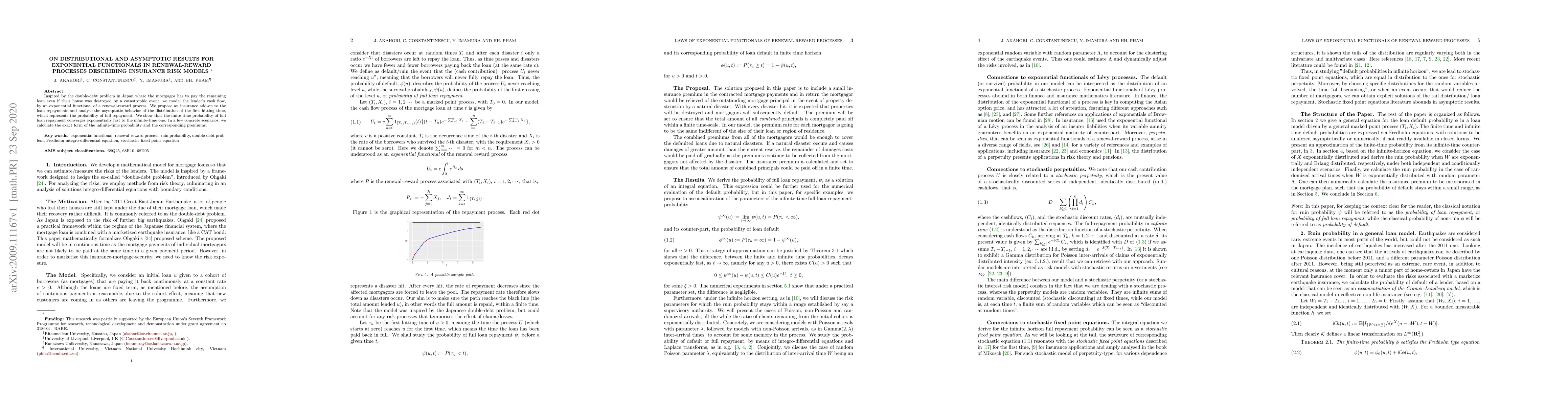 Thumbnail for On distributional and asymptotic results for exponential functional of
  renewal -- reward processes describing risk models