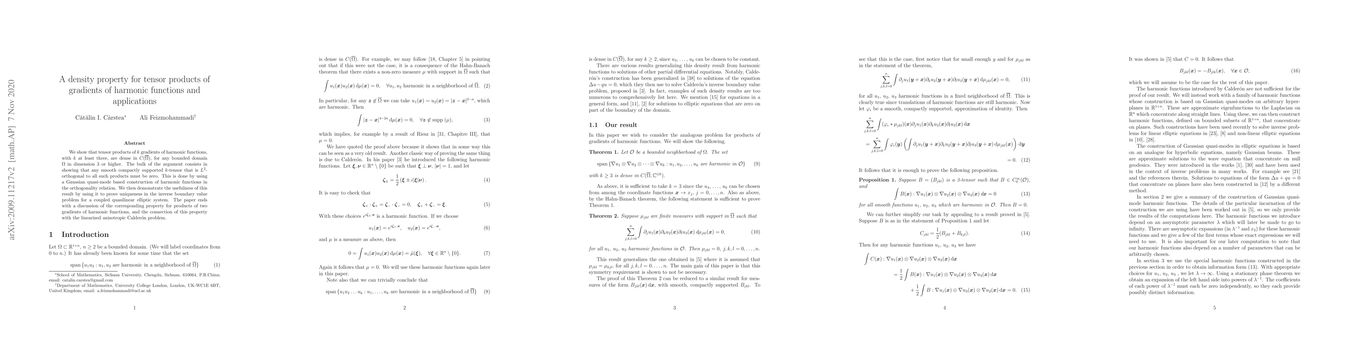 Thumbnail for A density property for tensor products of gradients of harmonic
  functions and applications