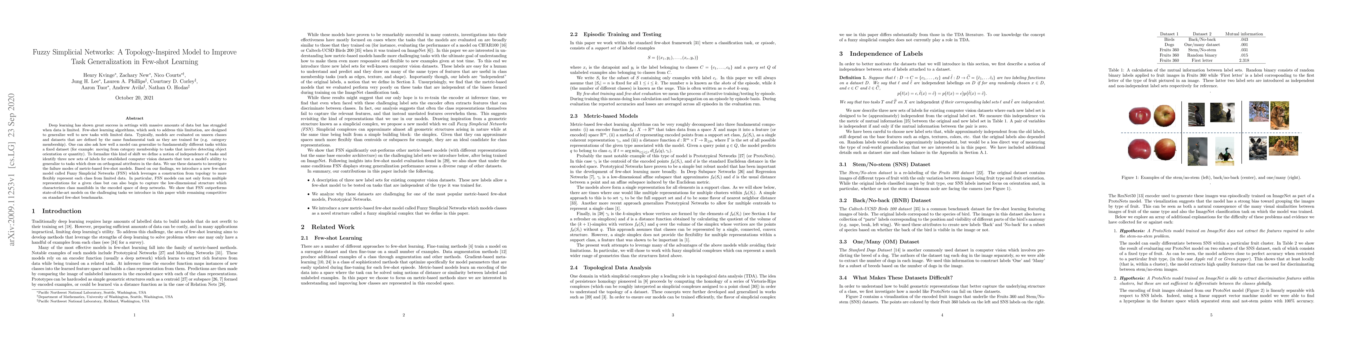 Thumbnail for Fuzzy Simplicial Networks: A Topology-Inspired Model to Improve Task
  Generalization in Few-shot Learning