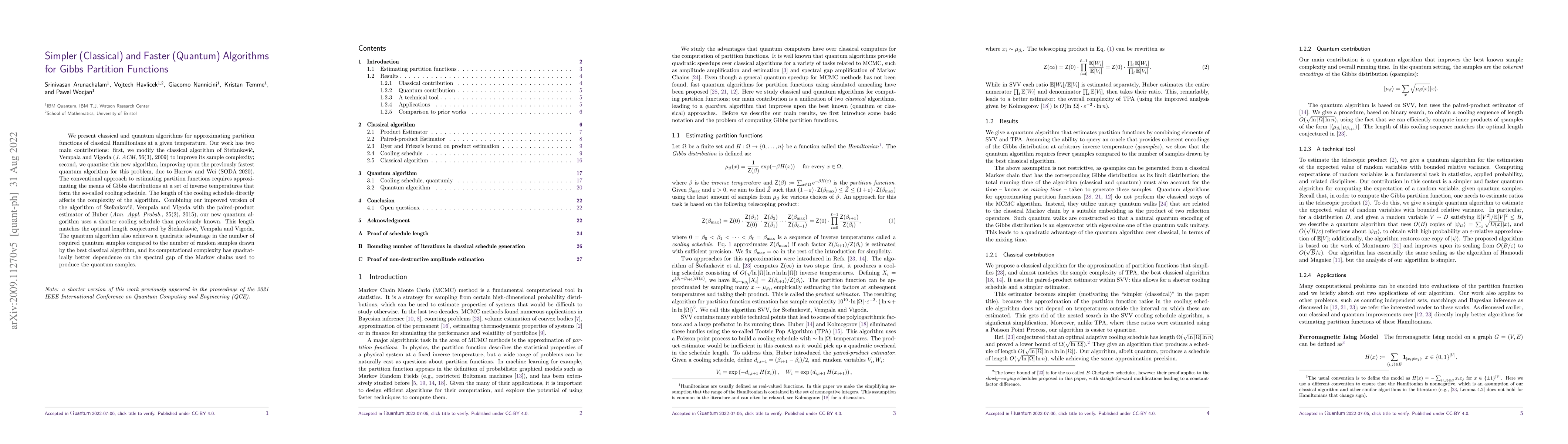 Thumbnail for Simpler (classical) and faster (quantum) algorithms for Gibbs partition
  functions