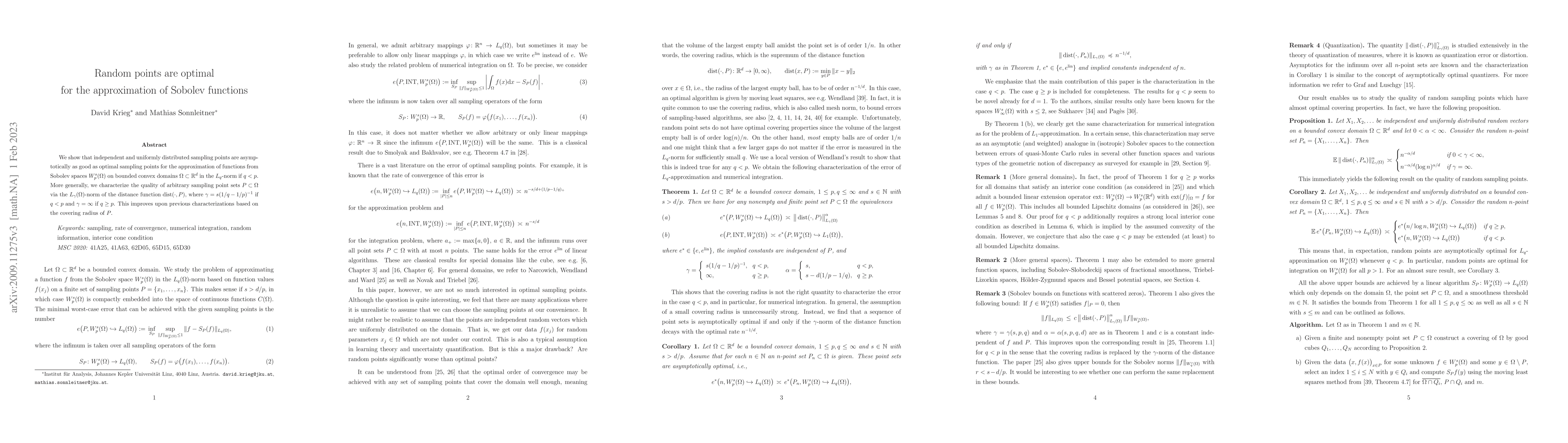 Thumbnail for Random points are optimal for the approximation of Sobolev functions