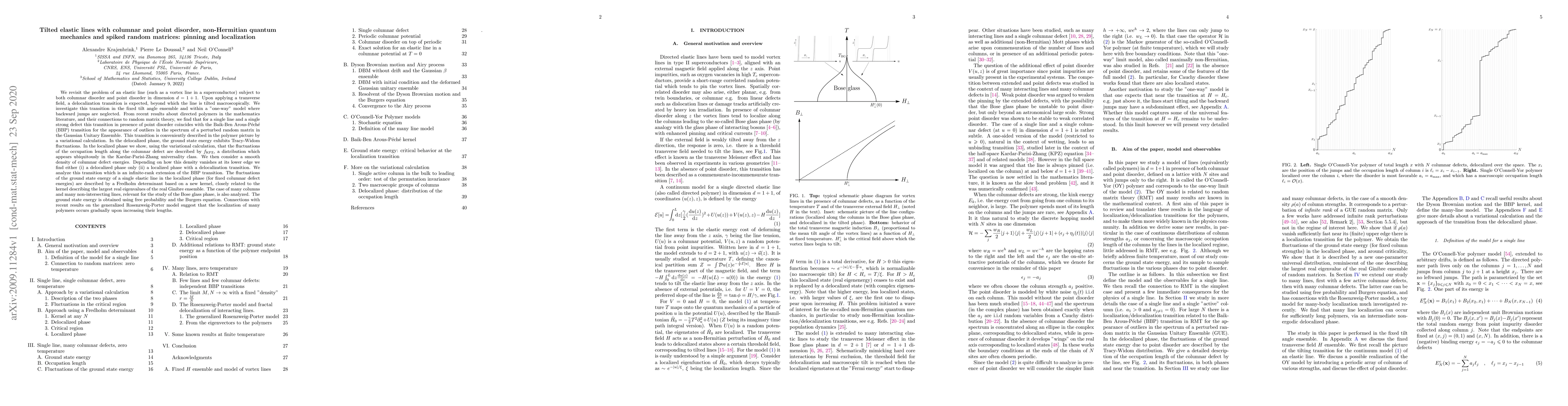 Thumbnail for Tilted elastic lines with columnar and point disorder, non-Hermitian
  quantum mechanics and spiked random matrices: pinning and localization