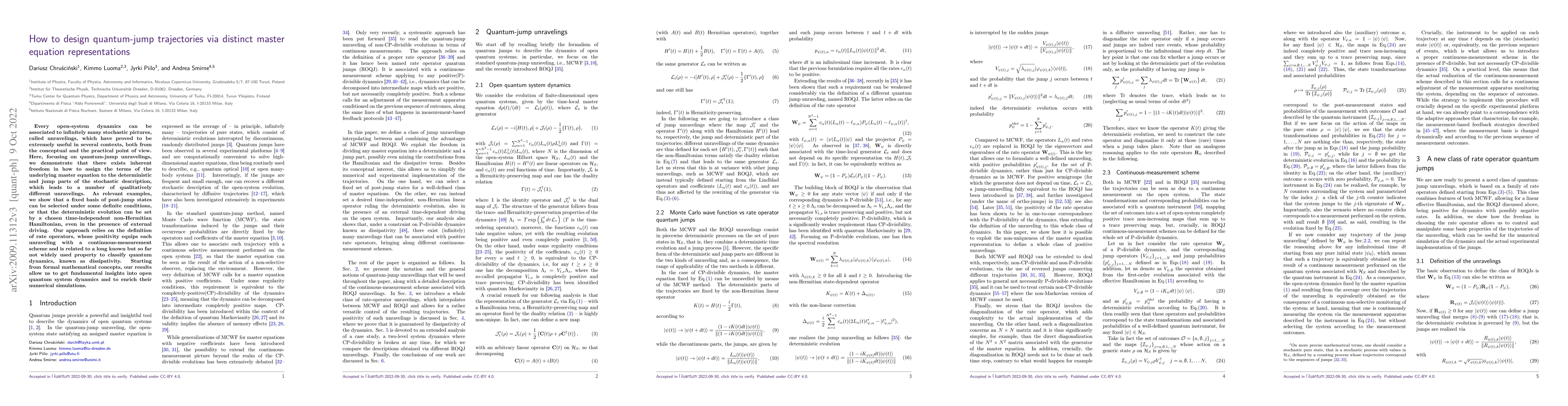 Thumbnail for How to design quantum-jump trajectories via distinct master equation
  representations