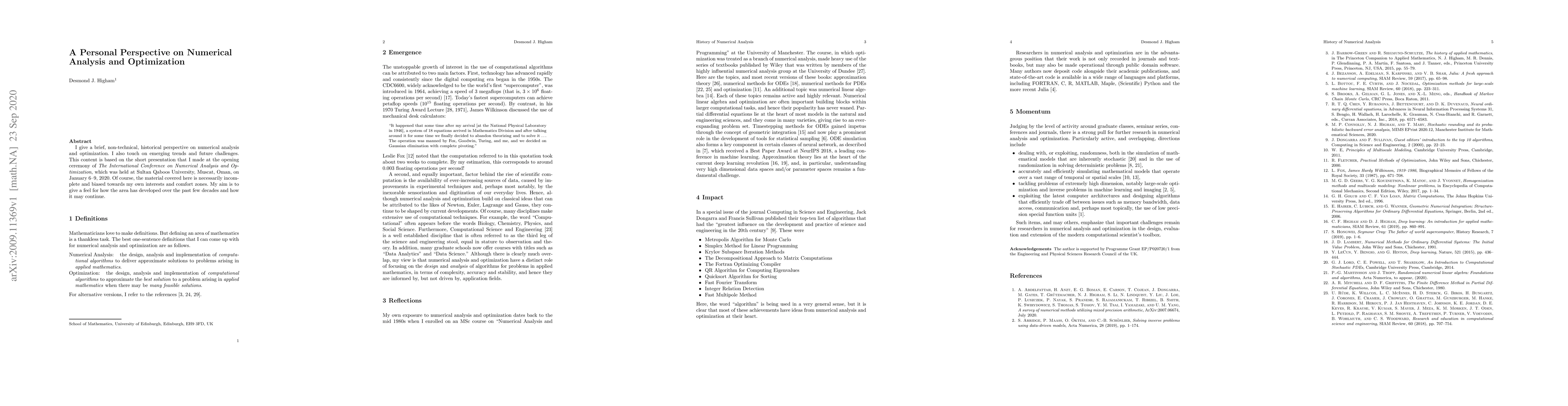 Thumbnail for A Personal Perspective on Numerical Analysis and Optimization