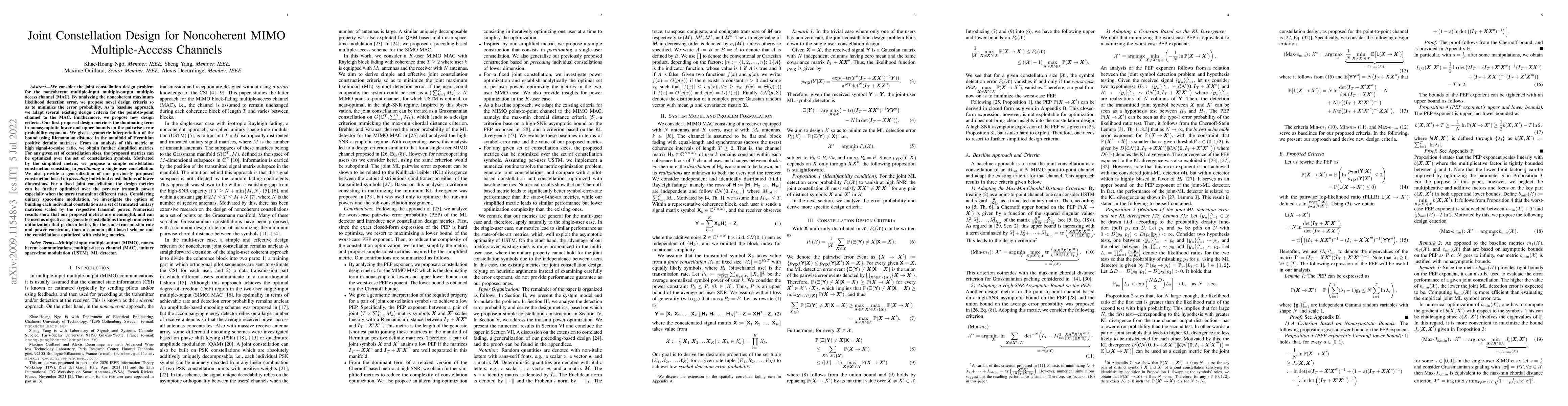 Thumbnail for Joint Constellation Design for Noncoherent MIMO Multiple-Access Channels