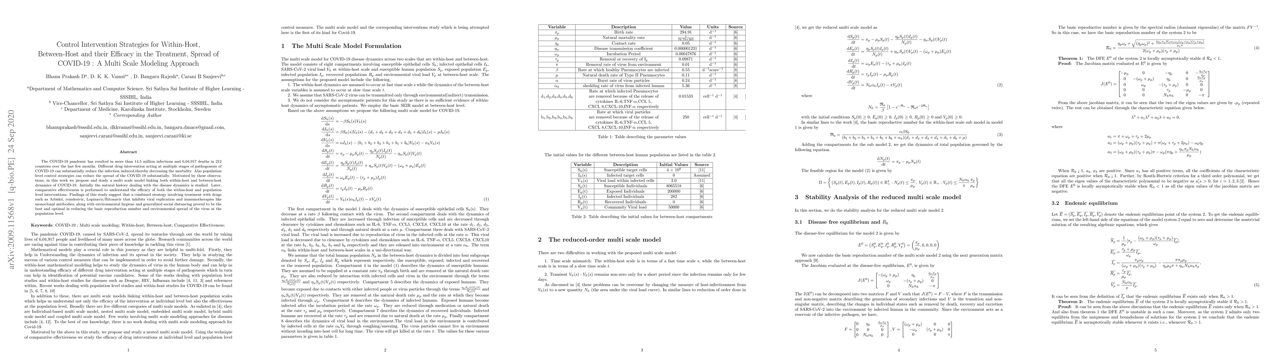 Thumbnail for Control Intervention Strategies for Within-Host, Between-Host and their
  Efficacy in the Treatment, Spread of COVID-19 : A Multi Scale Modeling
  Approach