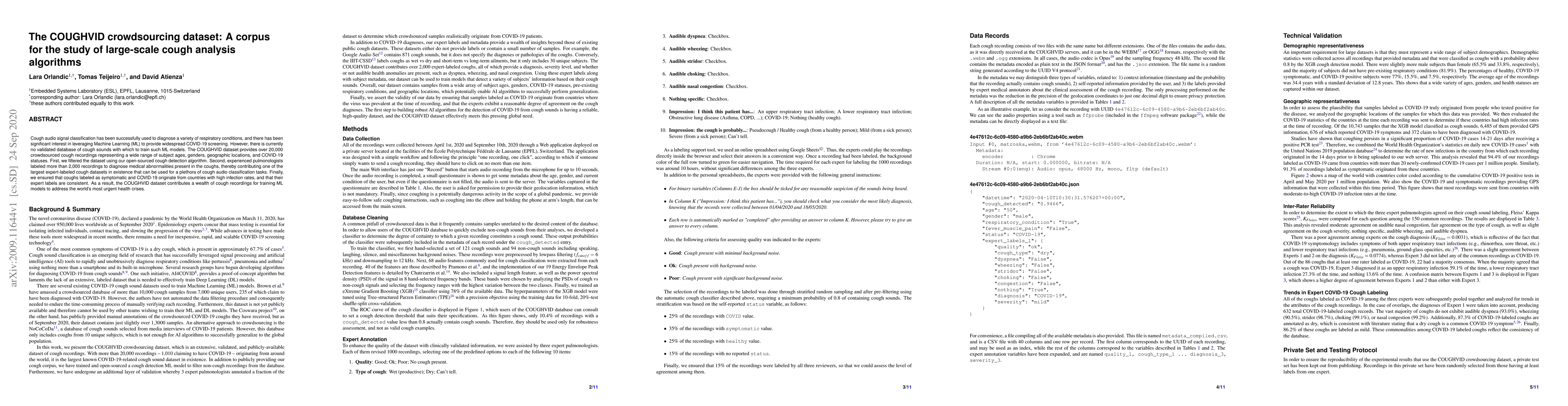 Thumbnail for The COUGHVID crowdsourcing dataset: A corpus for the study of
  large-scale cough analysis algorithms