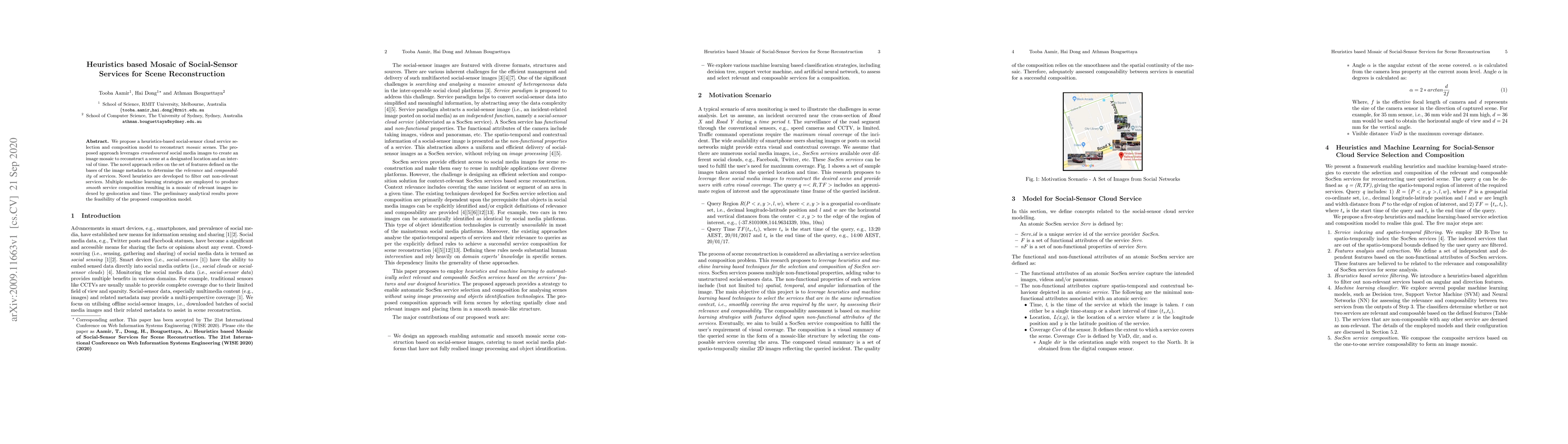 Thumbnail for Heuristics based Mosaic of Social-Sensor Services for Scene
  Reconstruction