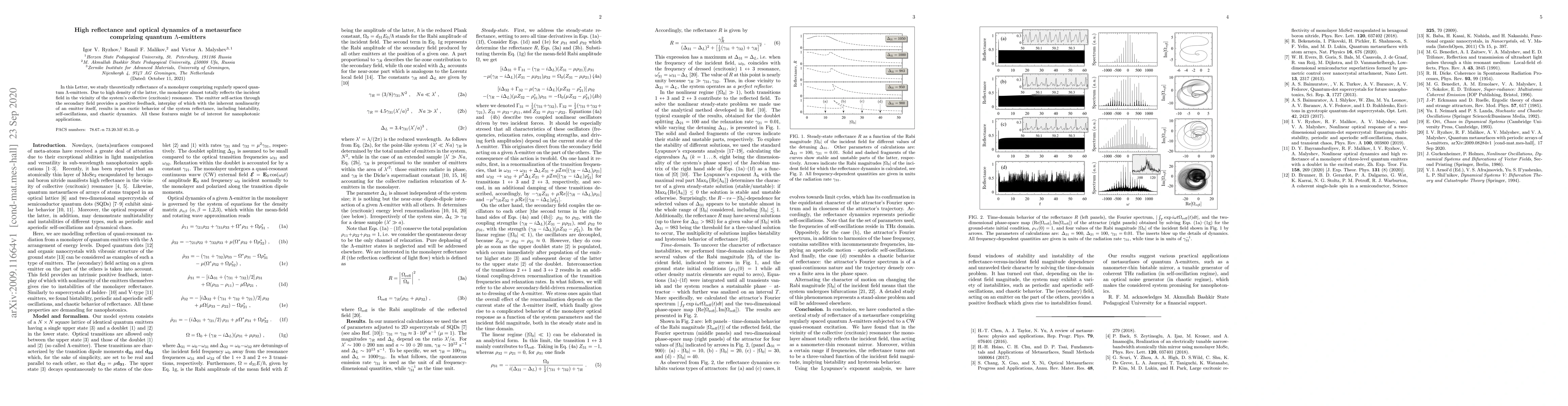 Thumbnail for High reflectance and optical dynamics of a metasurface comprizing
  quantum $\Lambda$-emitters