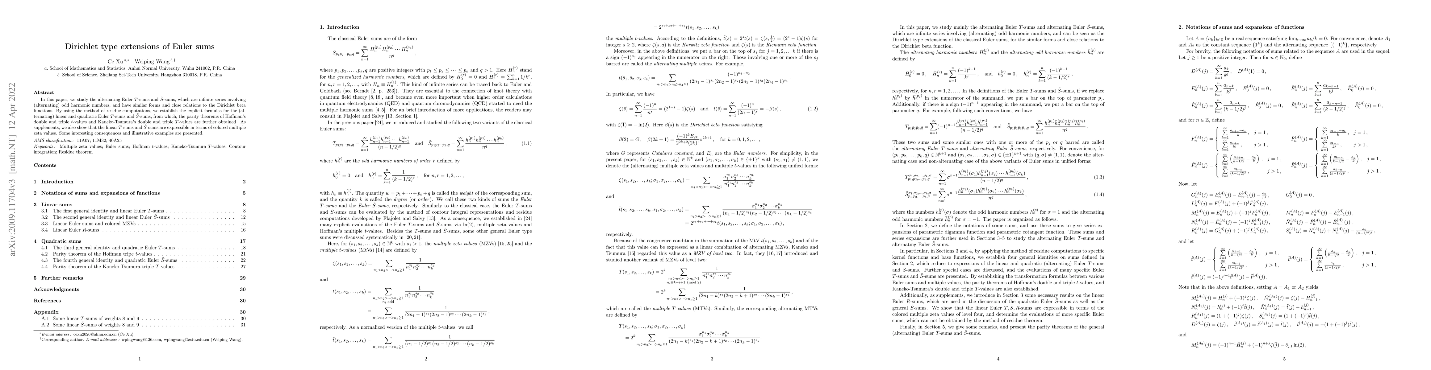 Thumbnail for Dirichlet type extensions of Euler sums
