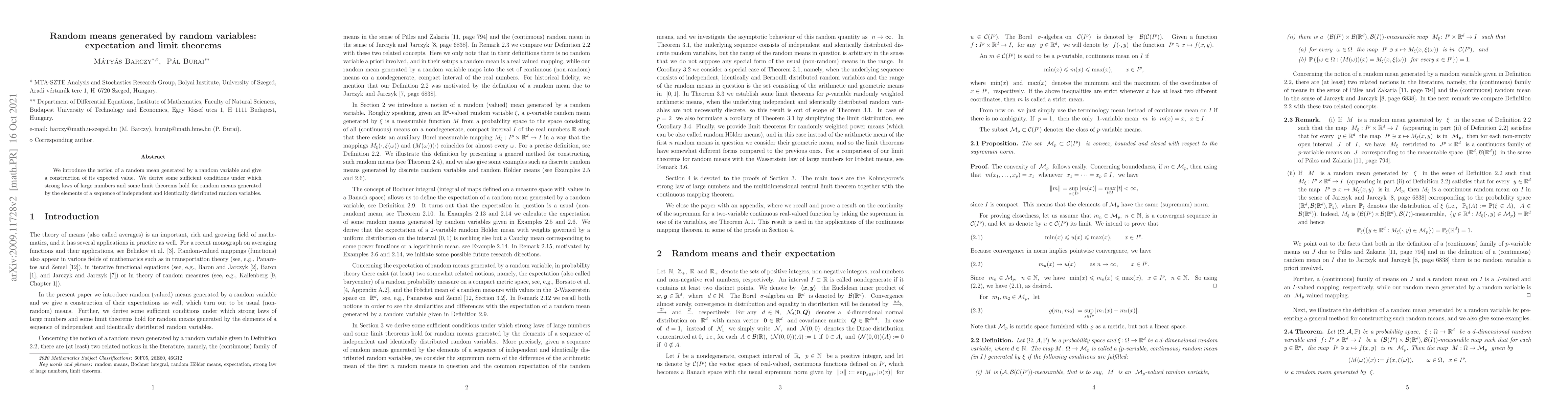 Thumbnail for Random means generated by random variables: expectation and limit
  theorems
