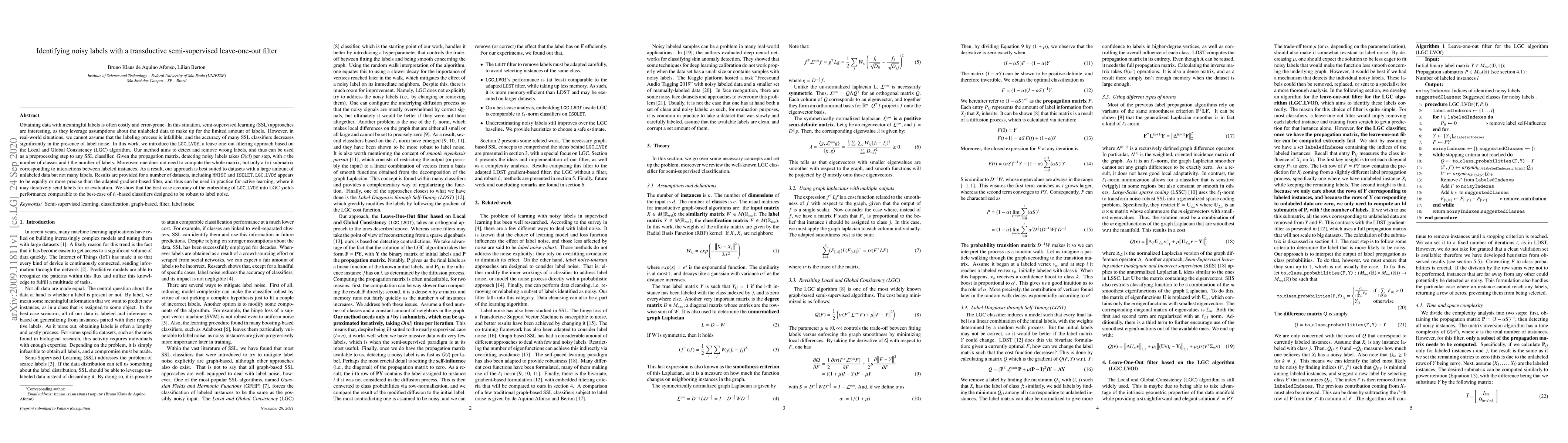 Thumbnail for Identifying noisy labels with a transductive semi-supervised
  leave-one-out filter