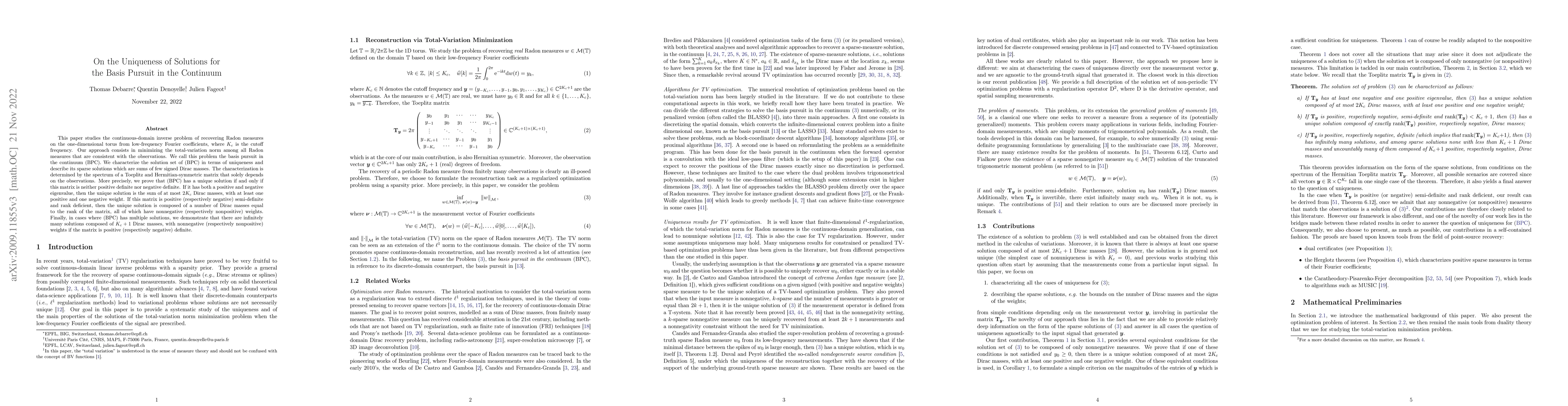 Thumbnail for On the Uniqueness of Solutions for the Basis Pursuit in the Continuum