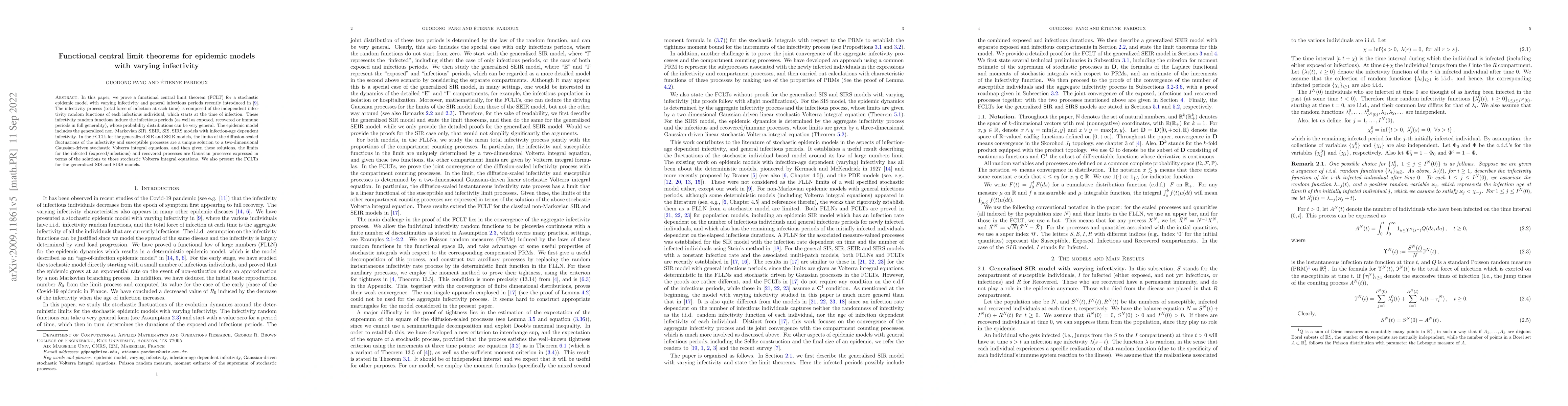 Thumbnail for Functional central limit theorems for epidemic models with varying
  infectivity
