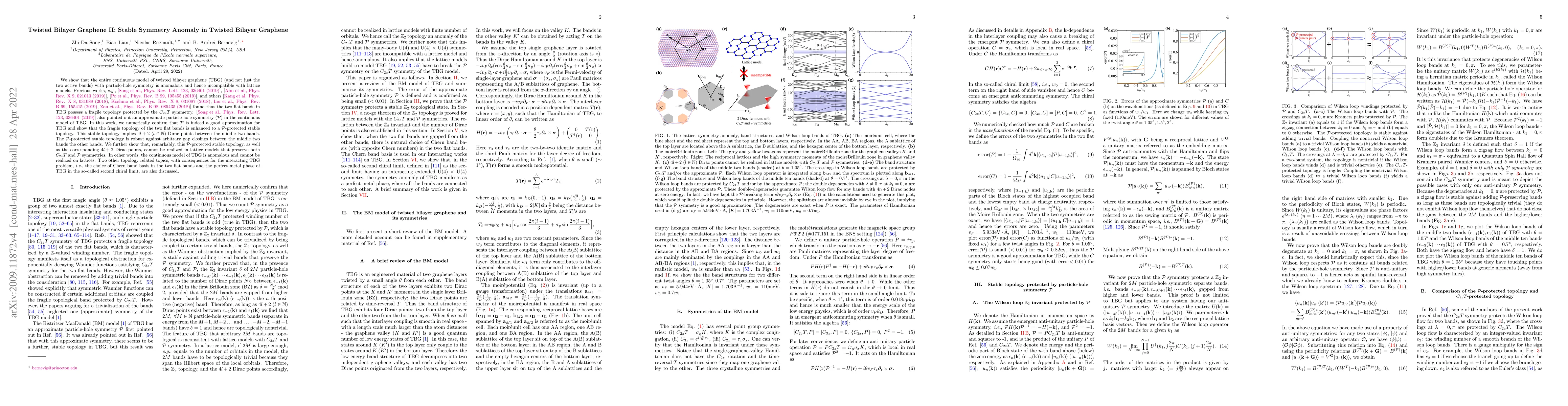 Thumbnail for Twisted bilayer graphene. II. Stable symmetry anomaly