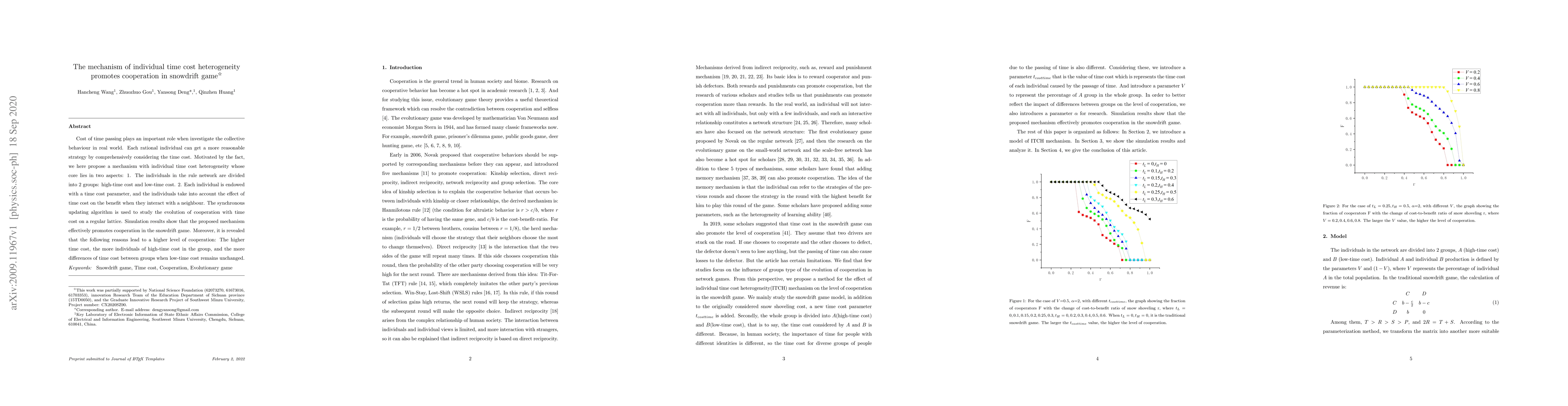 Thumbnail for The mechanism of individual time cost heterogeneity promotes cooperation
  in snowdrift game