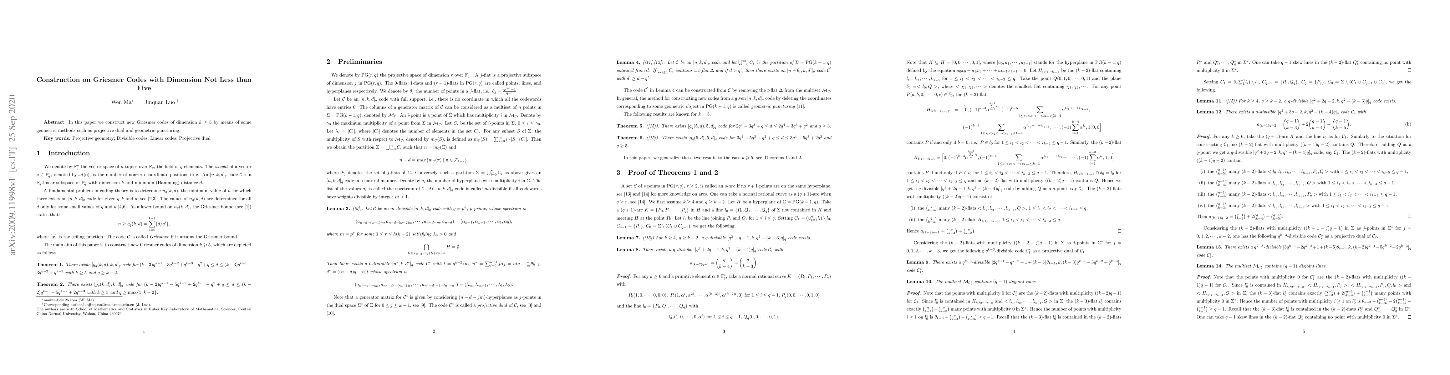 Thumbnail for Construction on Griesmer Codes with Dimension Not Less than Five