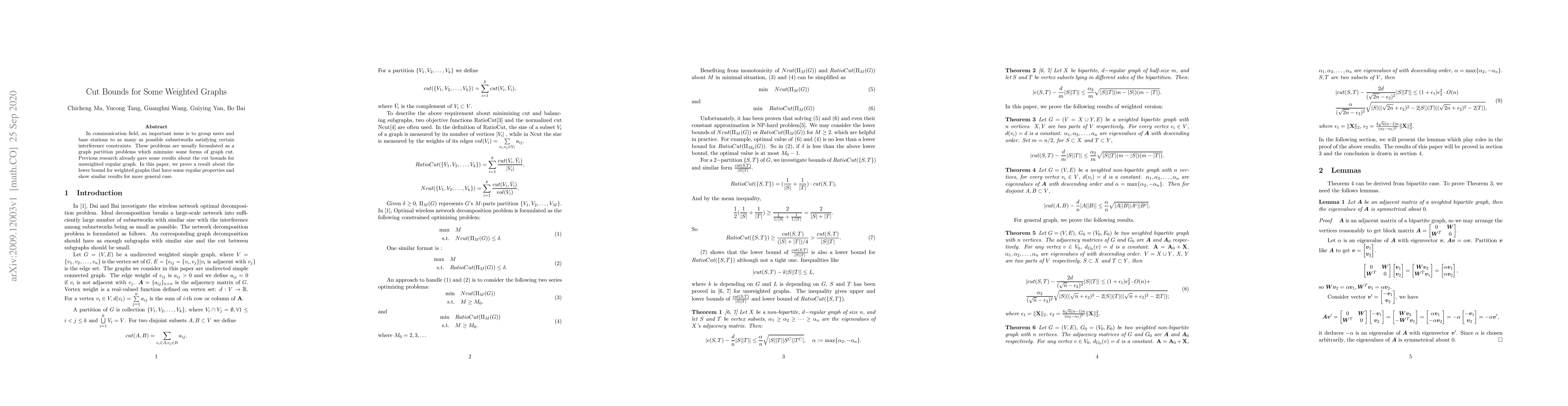 Thumbnail for Cut Bounds for Some Weighted Graphs