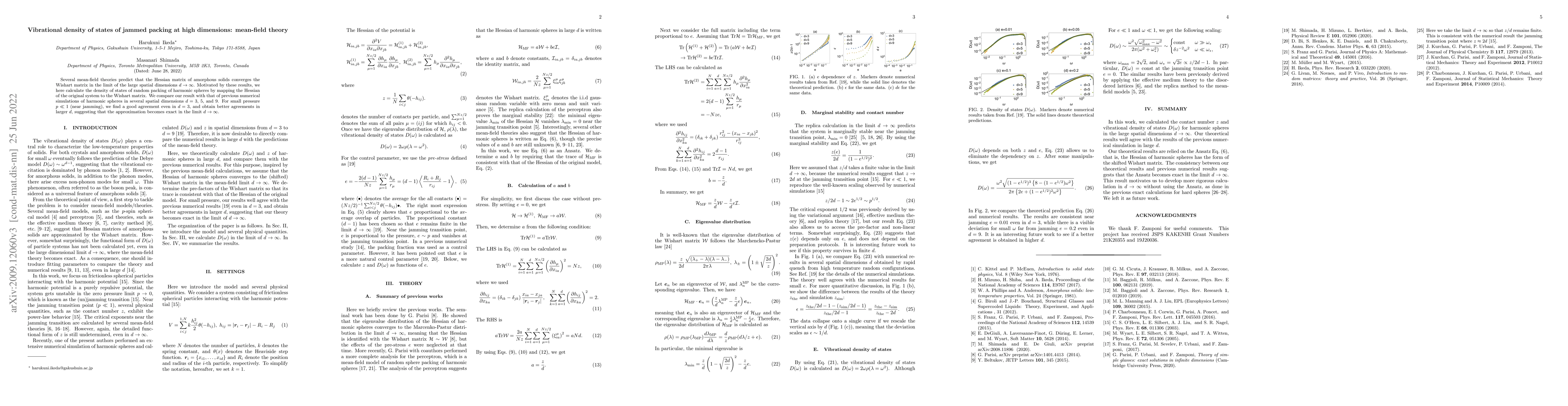 Thumbnail for Vibrational density of states of jammed packing: mean-field theory