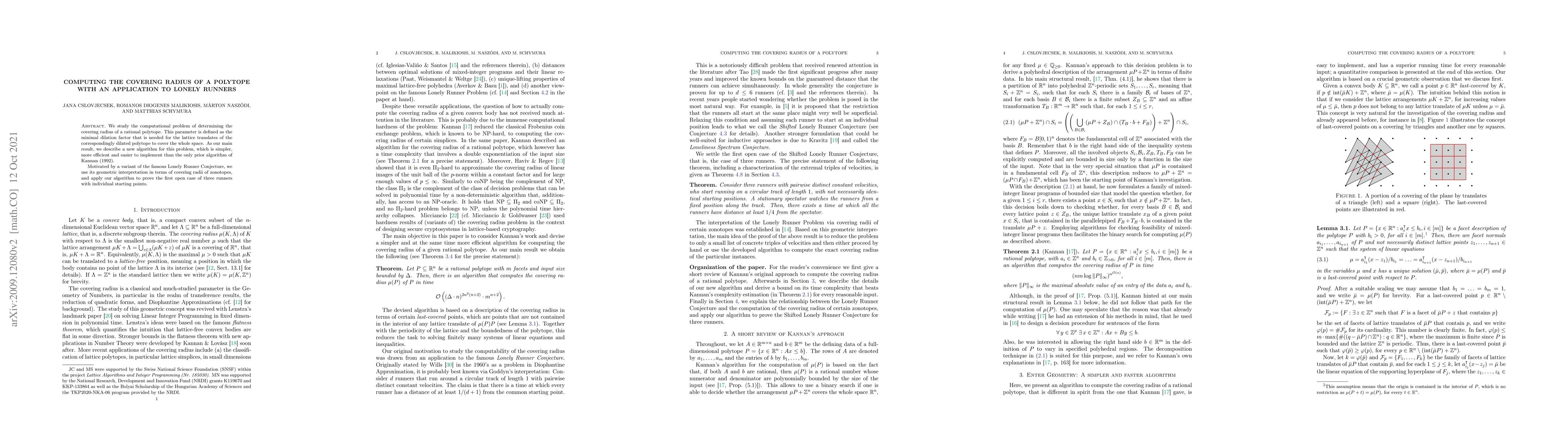 Thumbnail for Computing the covering radius of a polytope with an application to
  lonely runners