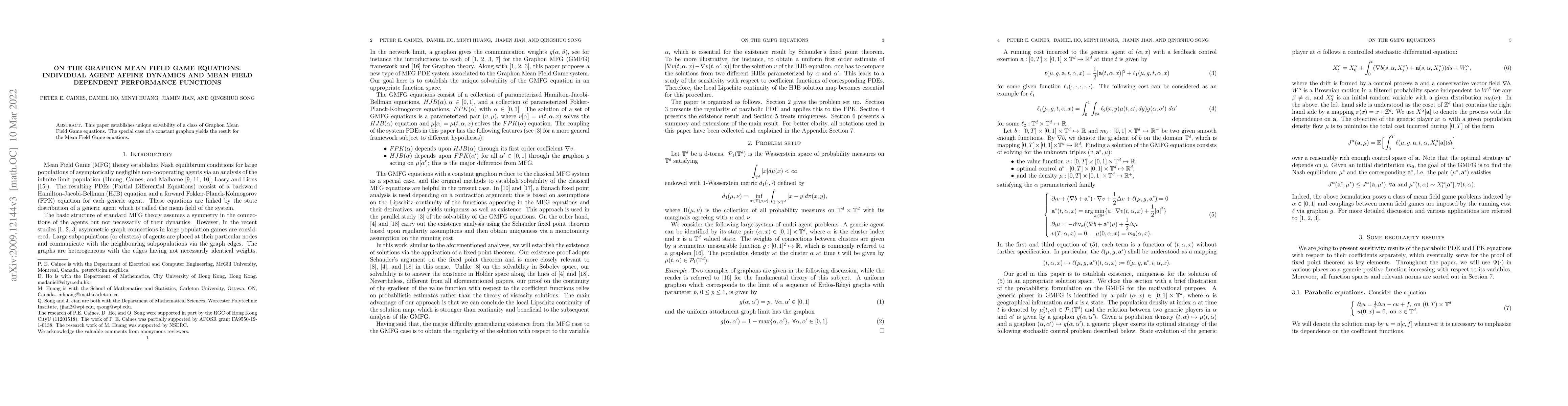 Thumbnail for On the Graphon Mean Field Game Equations: Individual Agent Affine
  Dynamics and Mean Field Dependent Performance Functions