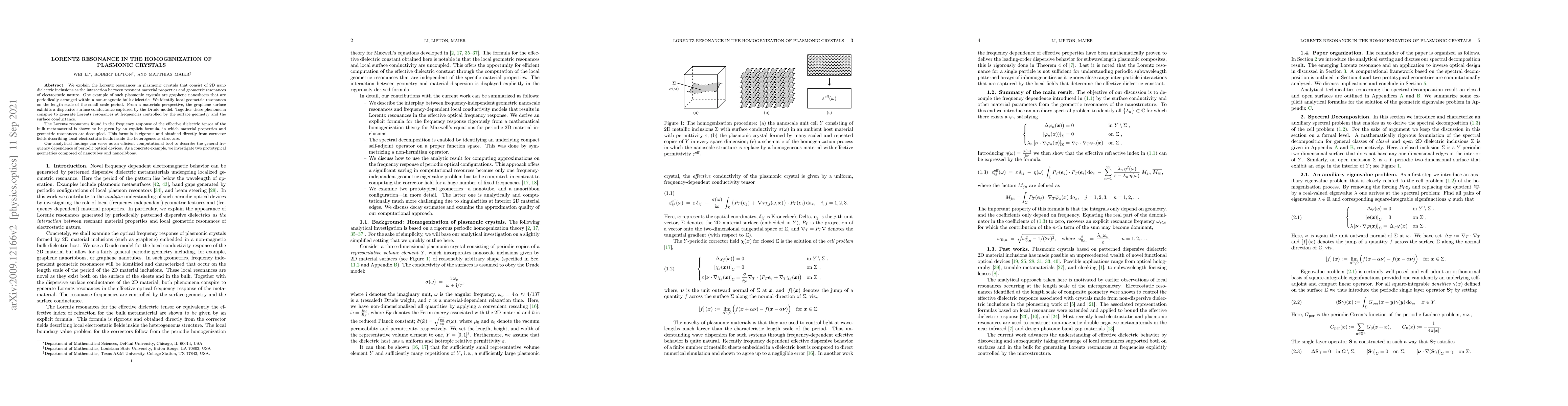 Thumbnail for Lorentz Resonance in the Homogenization of Plasmonic Crystals
