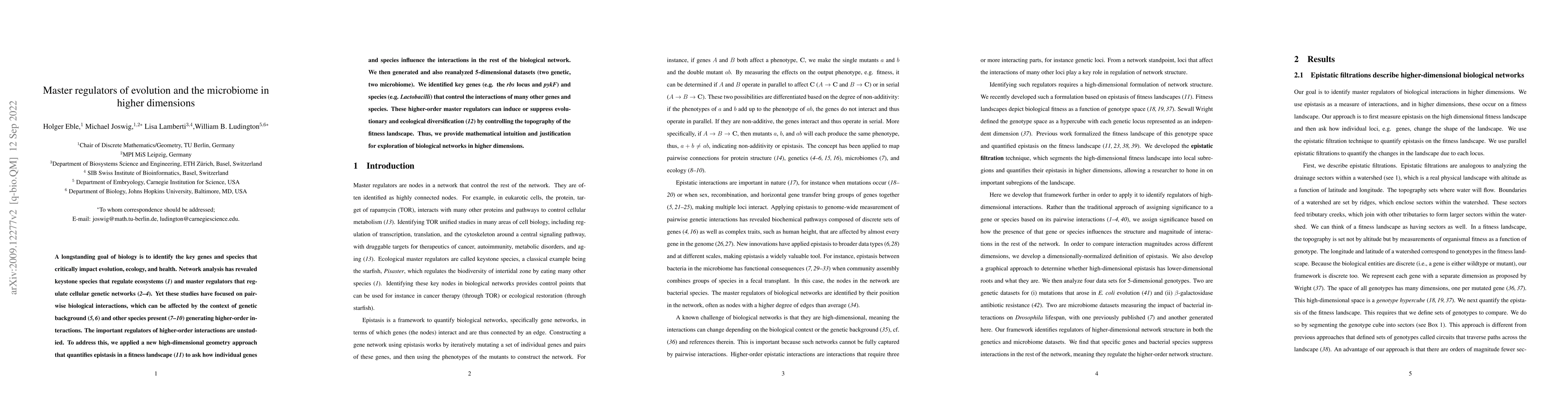 Thumbnail for Master regulators of evolution and the microbiome in higher dimensions