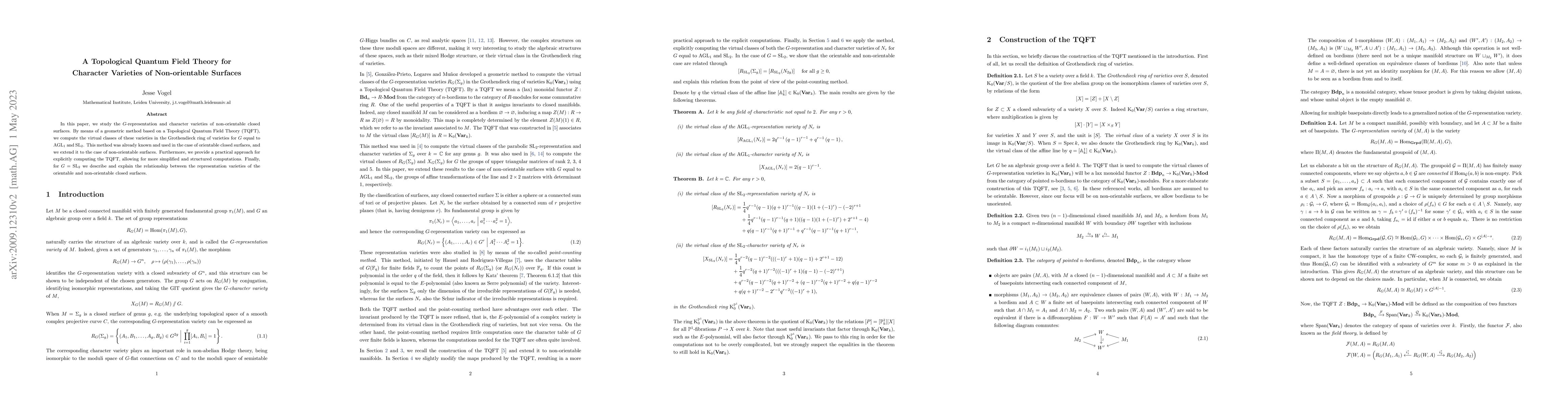 Thumbnail for A Topological Quantum Field Theory for Character Varieties of
  Non-orientable Surfaces