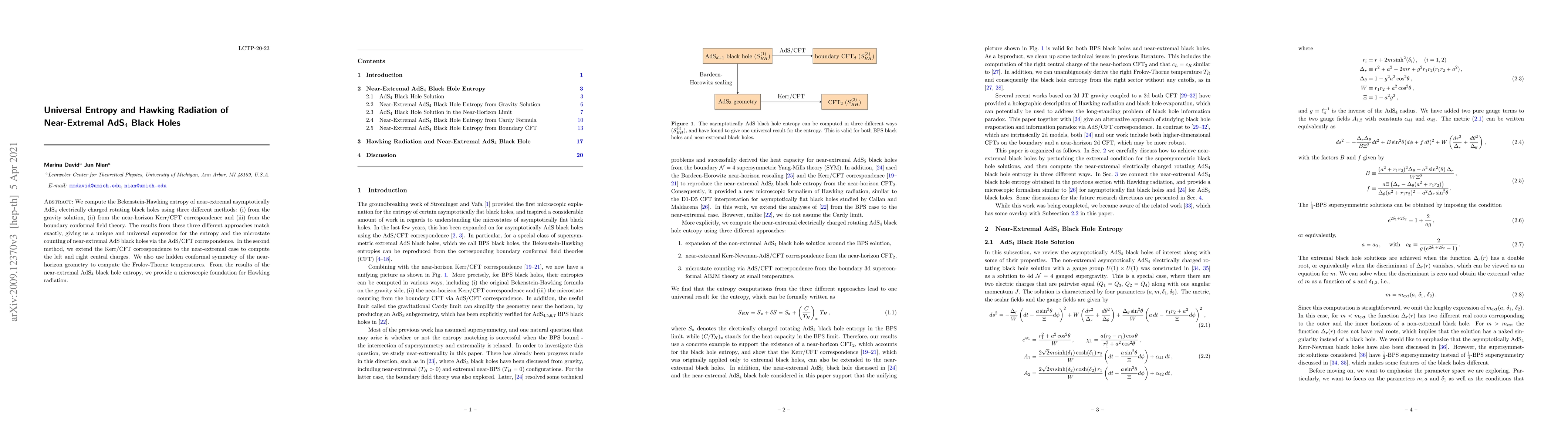 Thumbnail for Universal Entropy and Hawking Radiation of Near-Extremal AdS$_4$ Black
  Holes