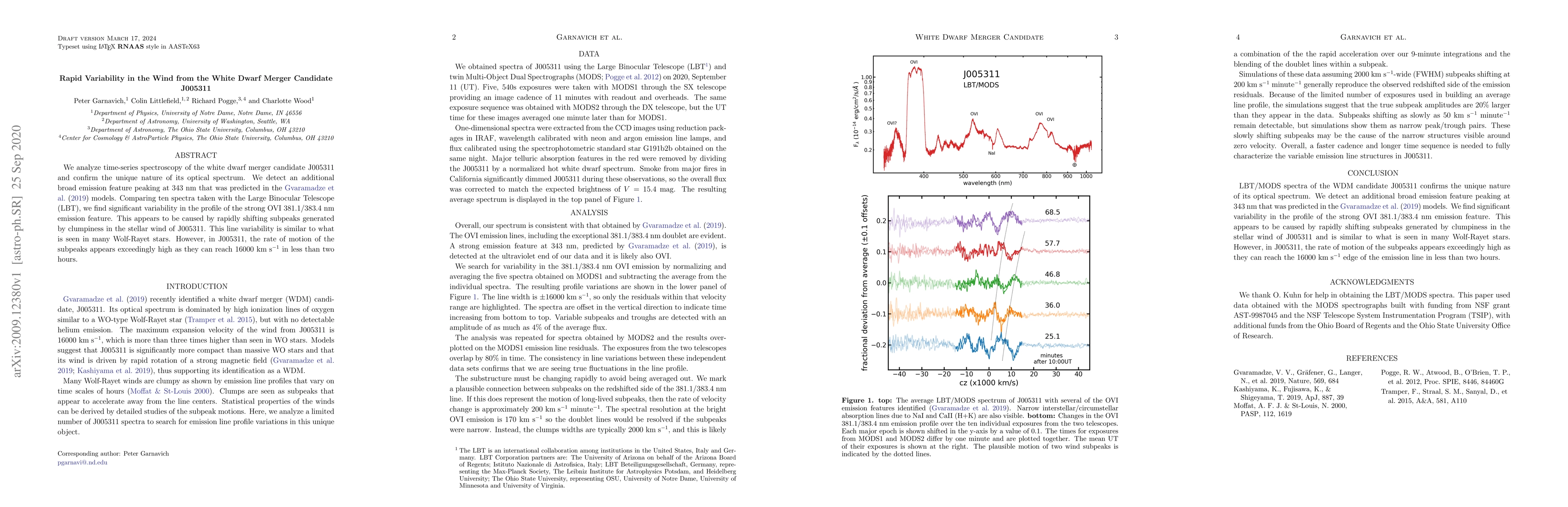 Thumbnail for Rapid Variability in the Wind from the White Dwarf Merger Candidate
  J005311