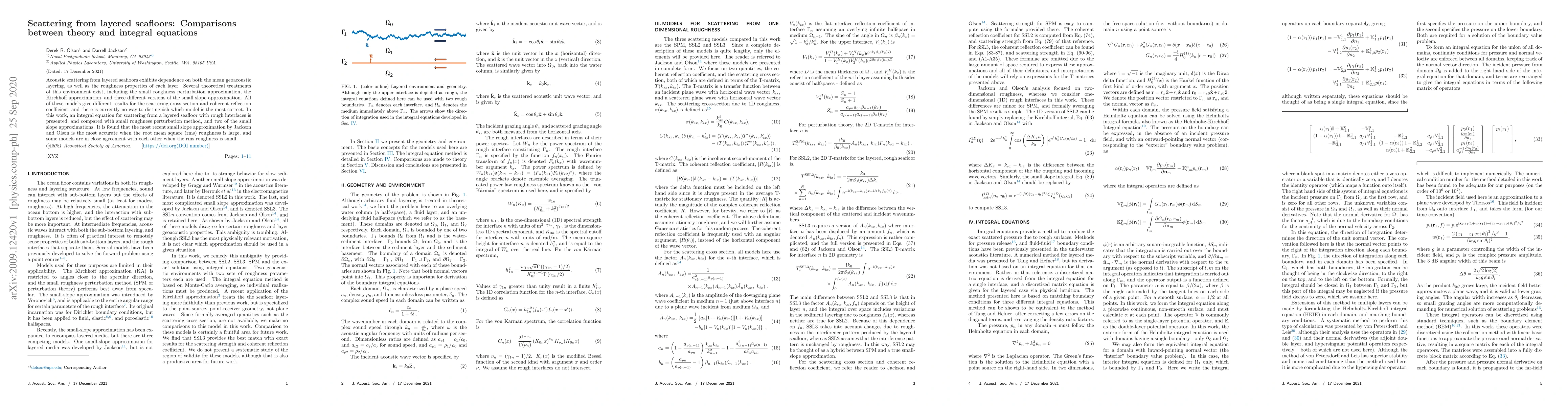 Thumbnail for Scattering from layered seafloors: Comparisons between theory and
  integral equations