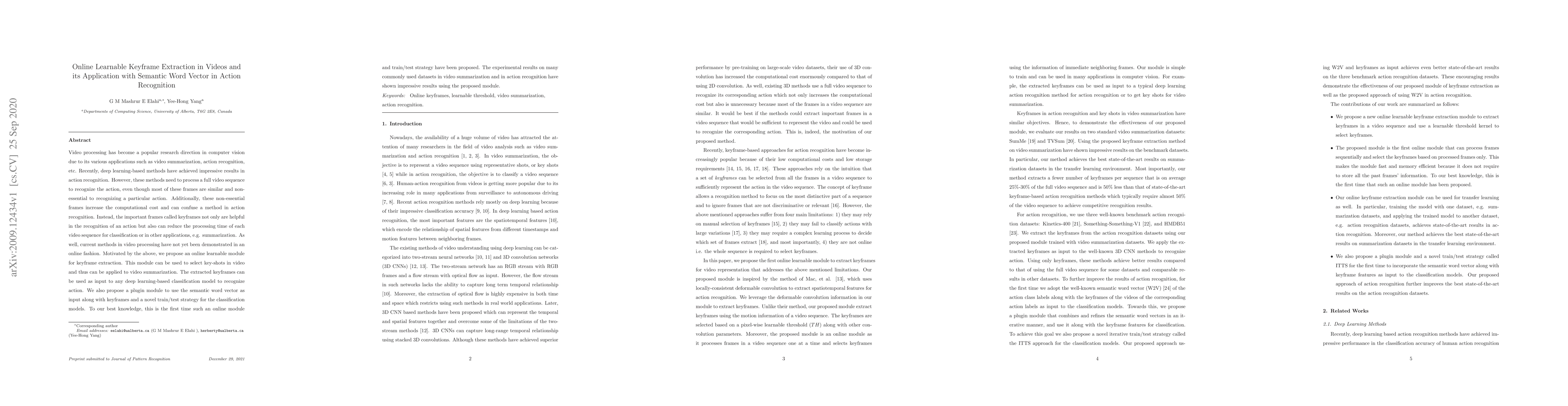 Thumbnail for Online Learnable Keyframe Extraction in Videos and its Application with
  Semantic Word Vector in Action Recognition