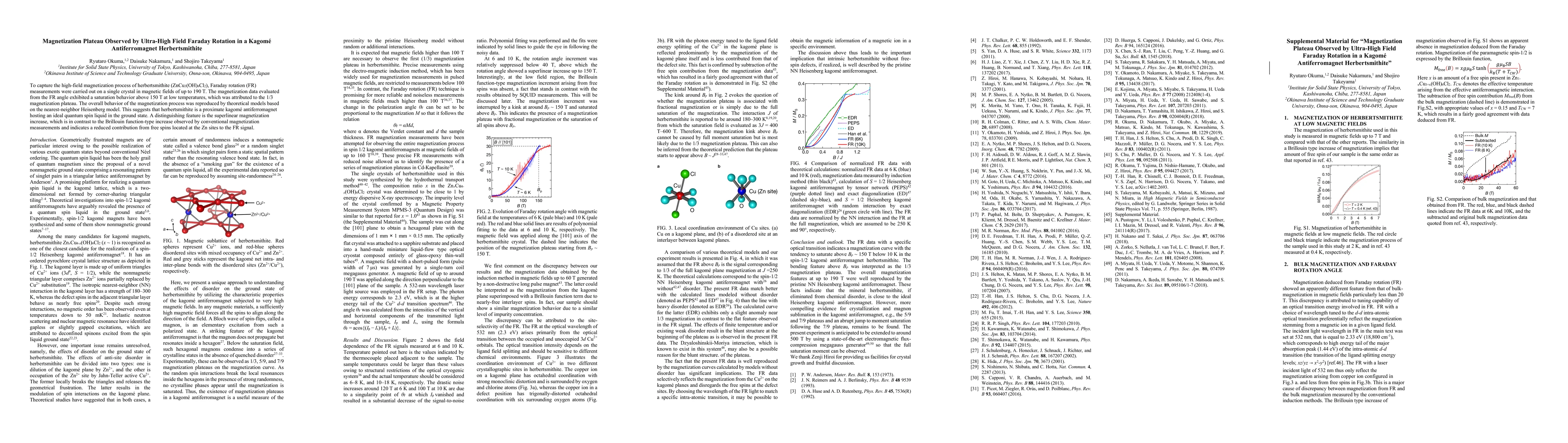 Thumbnail for Magnetization Plateau Observed by Ultra-High Field Faraday Rotation in a
  Kagom\'e Antiferromagnet Herbertsmithite