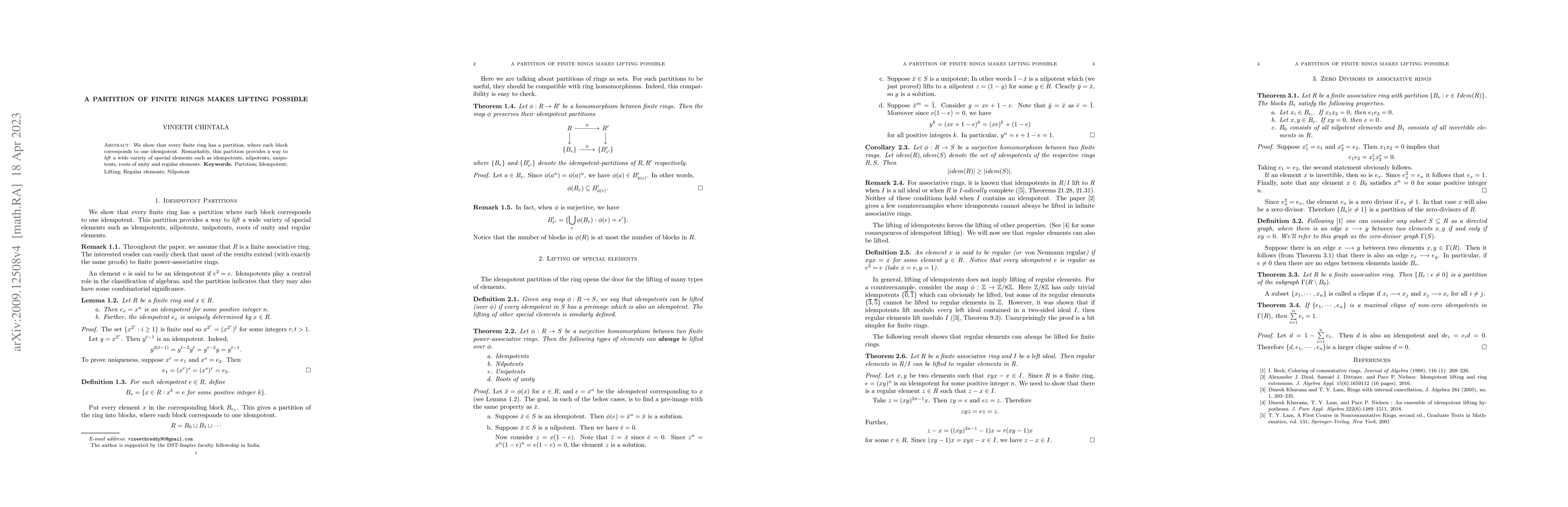 Thumbnail for A partition of finite rings makes lifting possible