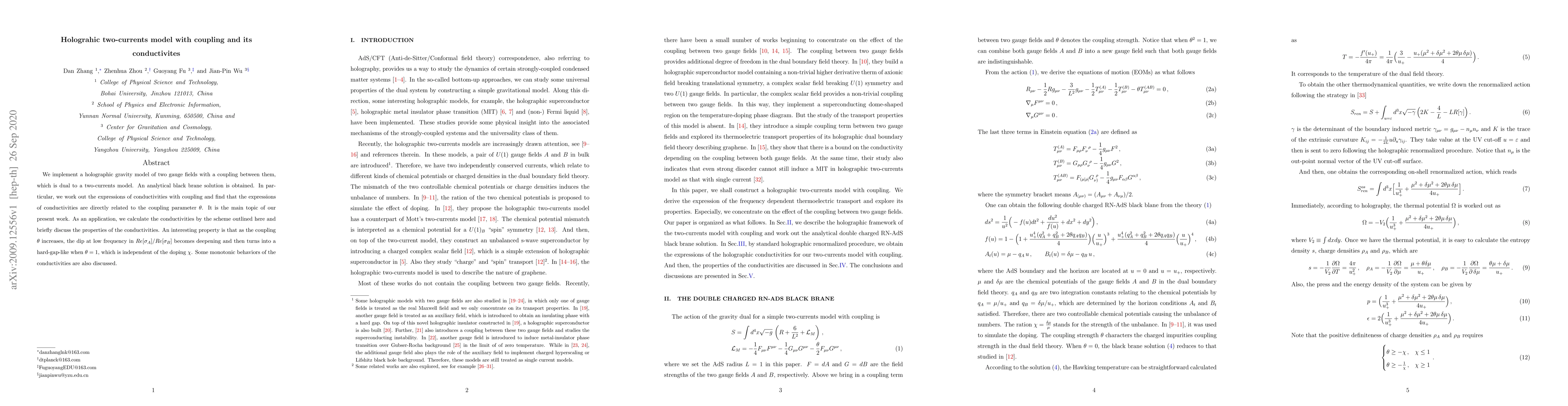 Thumbnail for Holograhic two-currents model with coupling and its conductivites