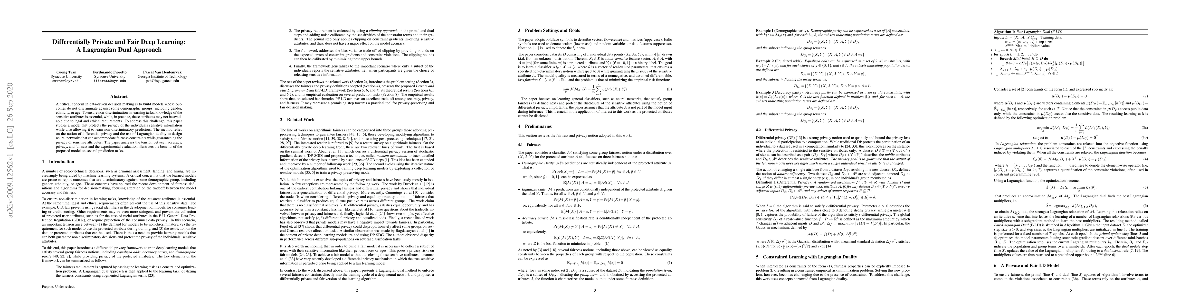 Thumbnail for Differentially Private and Fair Deep Learning: A Lagrangian Dual
  Approach