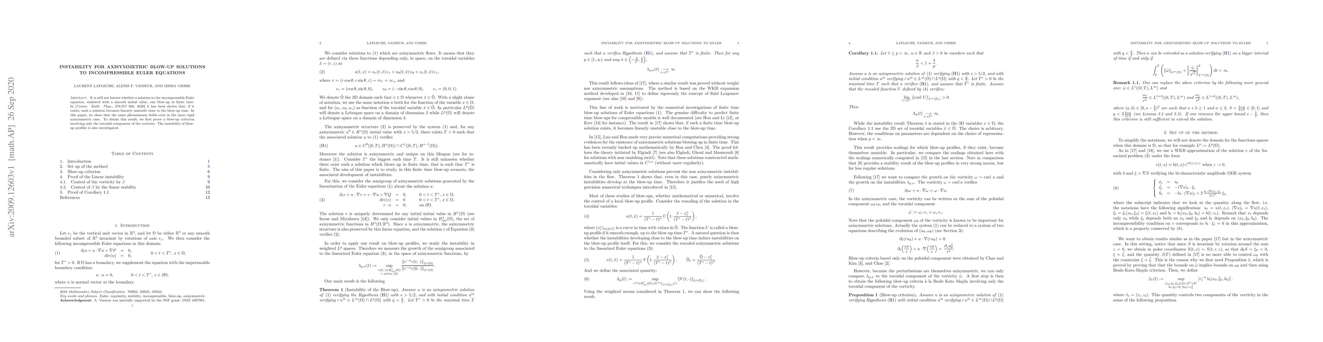 Thumbnail for Instability for Axisymmetric Blow-up Solutions to Incompressible Euler
  Equations